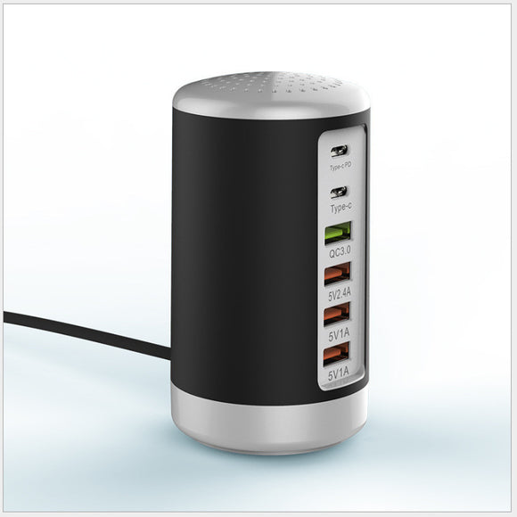 Adaptador Cilíndrico 6 Puertos 65W con Carga Rápida de Alta Potencia