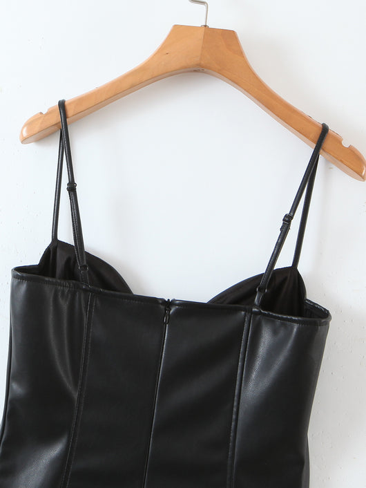 Vestido Sling de Cuero PU sin Mangas para Verano - Image 6