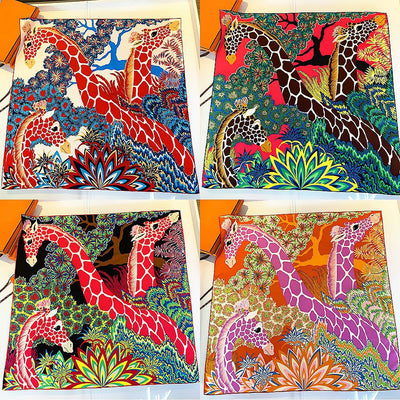 Pañuelo Cuadrado de Seda Twill Jirafa 90cm Enrollado a Mano para Mujer - Image 5