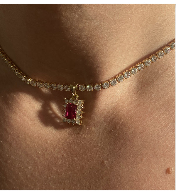 Collar Clavícula Gema Cuadrada Strass Lujo Nicho Dulce para Mujer - Image 6