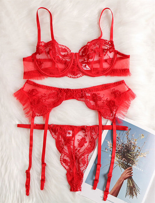 Conjunto de Brasier con Aros y Bordado Floral para Mujer para uso en Ecuador - Image 2