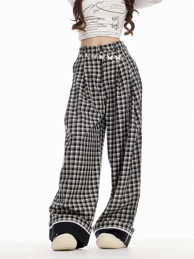 Pantalón Cuadros Mujer Cintura Alta Recto Holgado - Image 2