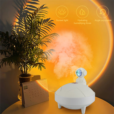 White astronaut sunset lamp humidifier with a 360-degree rotating head and two spray modes, on a light background. - Image 14