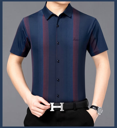 Camisa Casual de Hombre Verano Rayas Contraste Suelta - Image 4