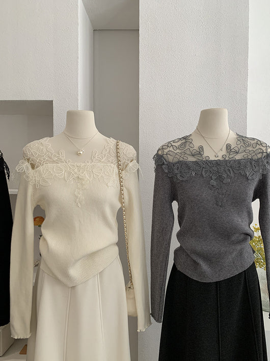 Suéter Tejido con Encaje Calado y Cuello en V para Mujer - Colección Otoño Invierno - Image 14