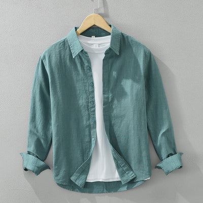 Camisa de Lino Suelta para Hombre - Estilo Casual Artístico de Manga Larga