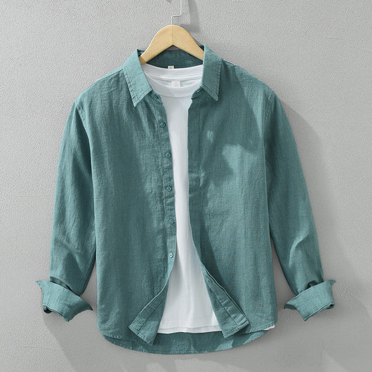 Camisa de Lino Suelta para Hombre - Estilo Casual Artístico de Manga Larga