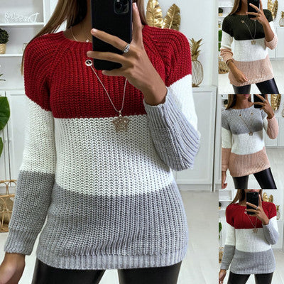 Suéter Tejido de Invierno con Combinación de Colores y Detalles Calados