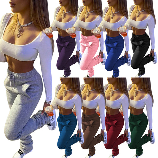 Pantalones Casuales Gruesos con Efecto Apilado para Mujer