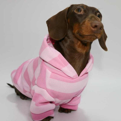 Suéter Hoodie para Mascotas Otoño-Invierno Terciopelo Suave Rayas Rosa - Image 6