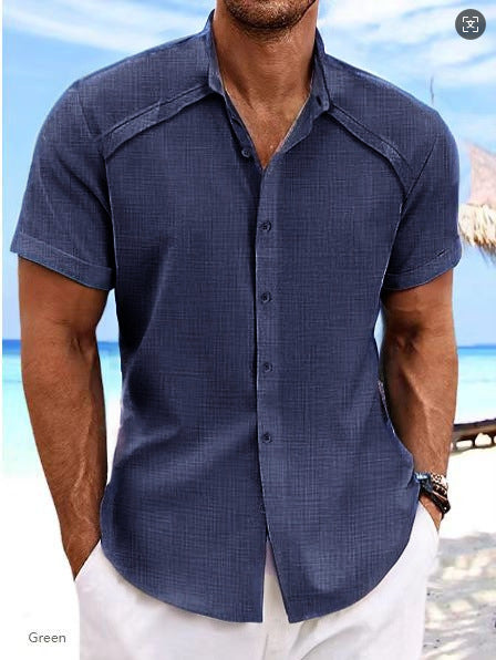 Camisa Hawaiana Casual de Manga Corta Color Sólido - Image 16