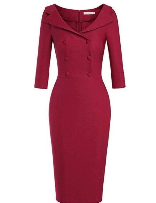 Vestido Retro de Baile con Cuello Barco Vino - Falda Lápiz Elegante - Image 10