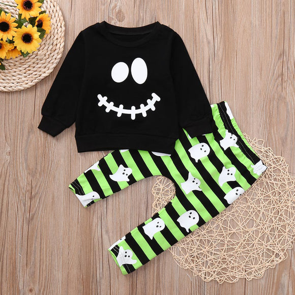 Conjunto de Duas Peças Halloween Carinha Feliz Manga Longa para Menino