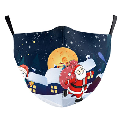 Red dust mask with a cartoon reindeer peeking out, surrounded by white snowflakes and sparkling stars. - Image 10