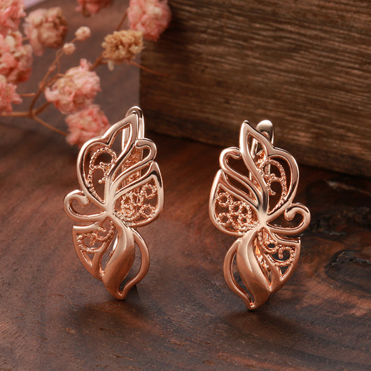 Aretes de Oro Rosado 585 Diseño Minimalista Calado para Mujer - Image 3