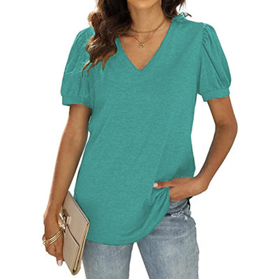 Blusa Casual Mujer Cuello V Manga Abullonada Suelta - Estilo Europeo Americano - Image 7