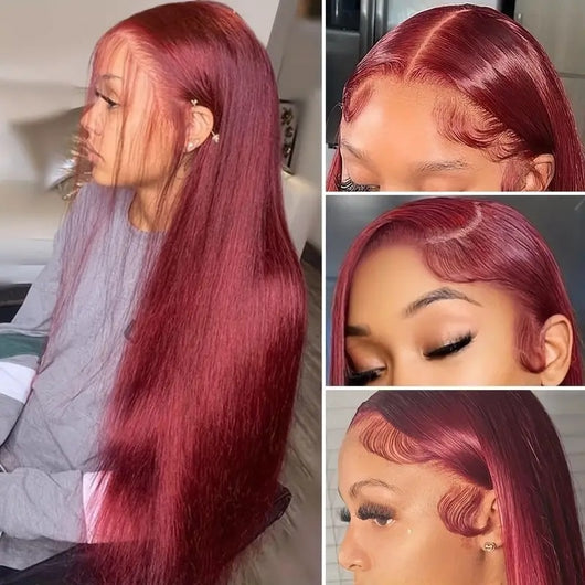 Peluca Roja Vino Cabello Liso Frente de Encaje - Image 14