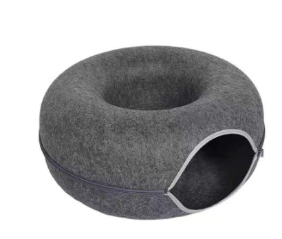 Casa Túnel para Gatos Donut - Cama de Fieltro Natural con Juguetes Interactivos - Image 12