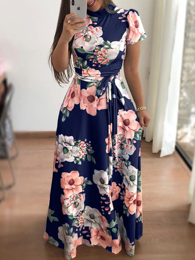 Vestido Swing de Manga Corta con Estampado Floral Estilo Europeo para Otoño - Image 5