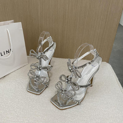 Tacones Altos con Moño y Flores de Cristal Brillante - Image 8
