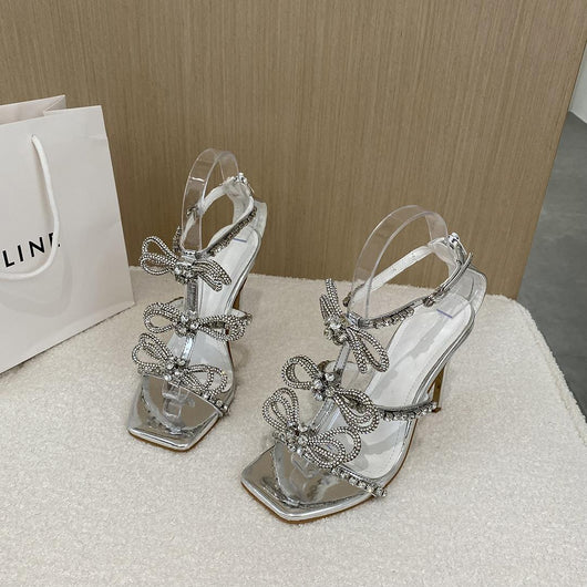 Tacones Altos con Moño y Flores de Cristal Brillante - Image 8