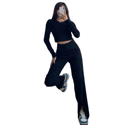 Pantalón Recto de Talle Alto Negro Suelto con Drapeado - Image 10