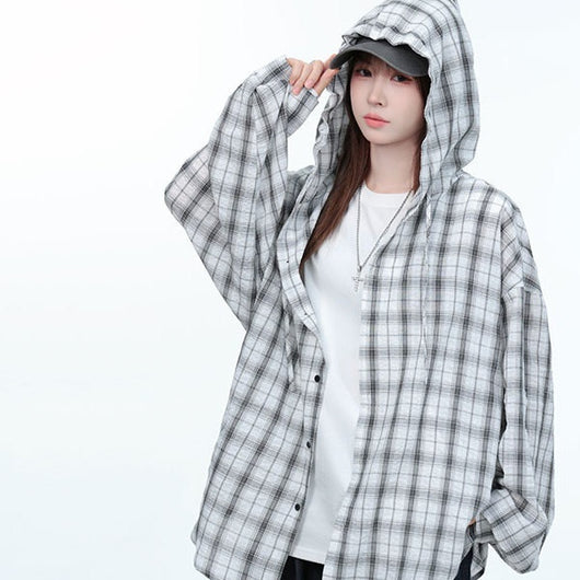 Camisa Cuadros con Capucha Oversized Retro Casual - Image 11