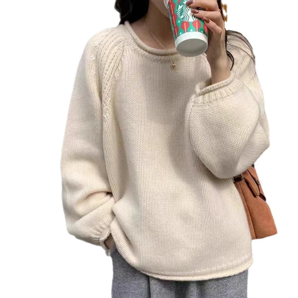 Suéter Tejido de Cuello Alto en Colores Sólidos - Estilo Relajado