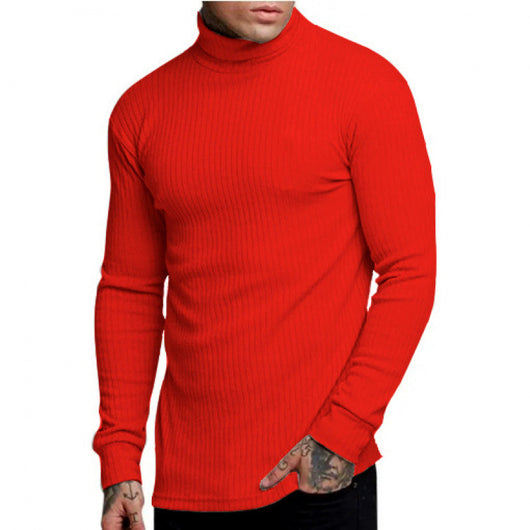 Suéter Tejido Slim Fit Cuello Alto con Rayas Retorcidas para Hombre - Image 9