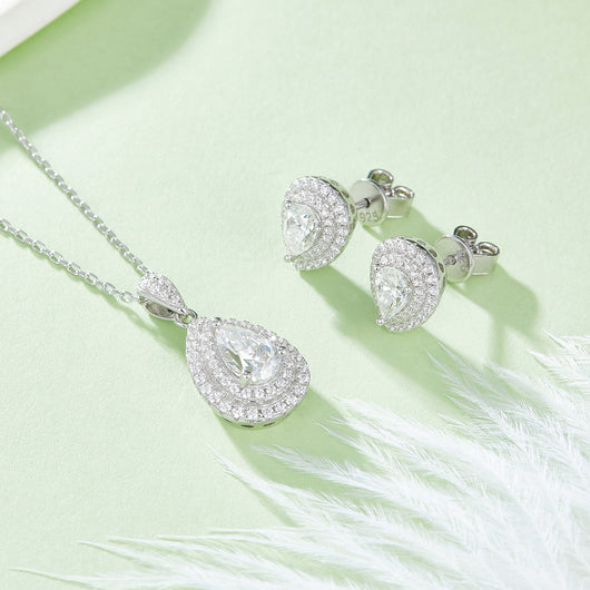 Conjunto de Joyería Moissanita Gota de Agua en Plata de Ley 925