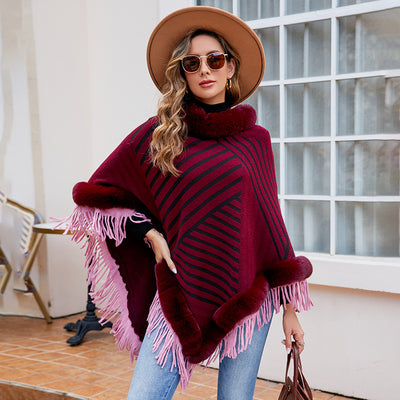 Poncho Tejido con Cuello de Piel y Borlas para Mujer - Image 12
