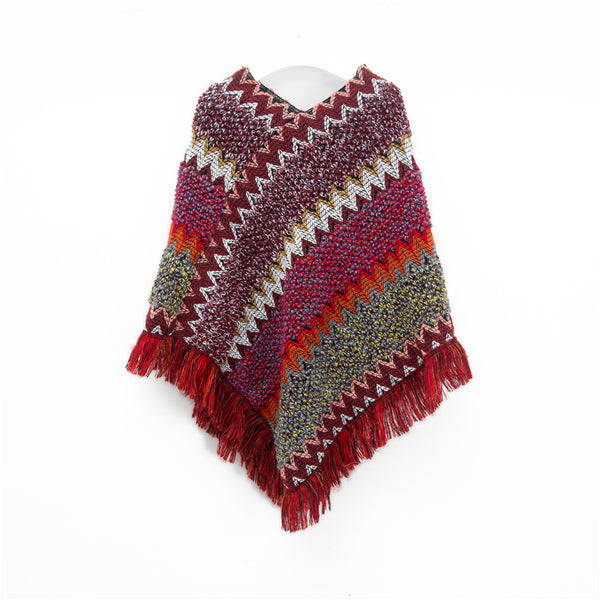 Poncho Navideño Étnico Rojo para Mujer