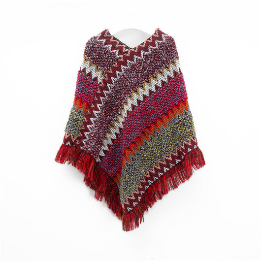 Poncho Navideño Étnico Rojo para Mujer - Image 2