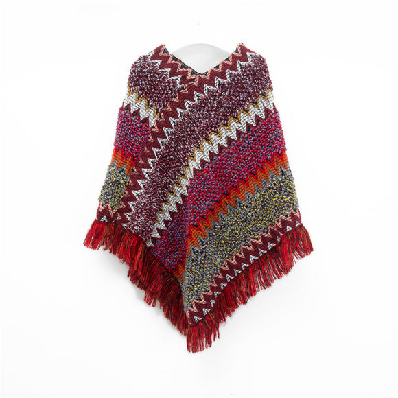 Poncho Navideño Étnico Rojo para Mujer