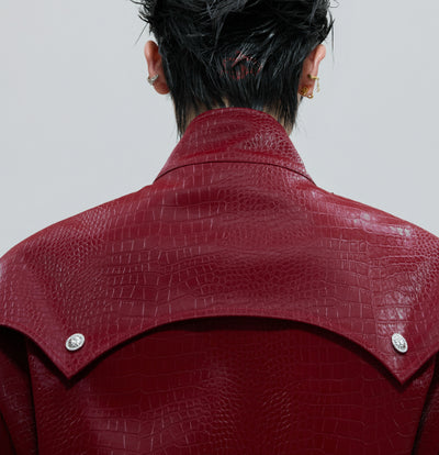 Chaqueta de Cuero Pesada con Cuello de Pie y Costuras de Crin de Caballo - Image 16
