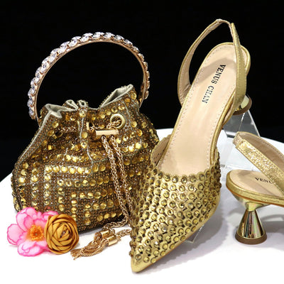 Bolso de Piedra Colorida con Zapatos de Tacón Medio y Punta Afilada para Mujer - Image 30