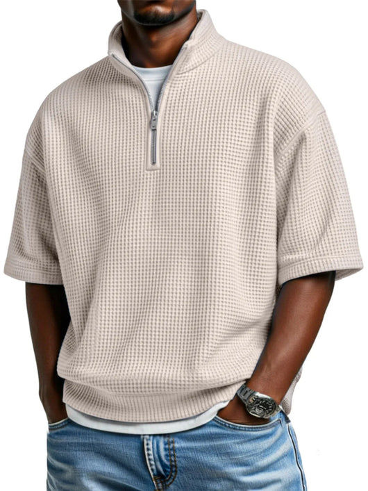 Polo Camiseta Manga Corta Waffle-Knit con Cierre de Medio Zipper para Hombre - Image 13