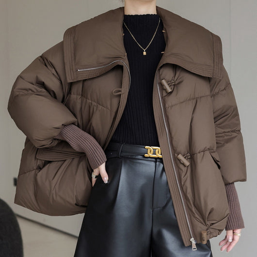 Abrigo Acolchado de Plumón con Cuello de Piel para Mujer - Chaqueta Corta Térmica Invierno - Image 4