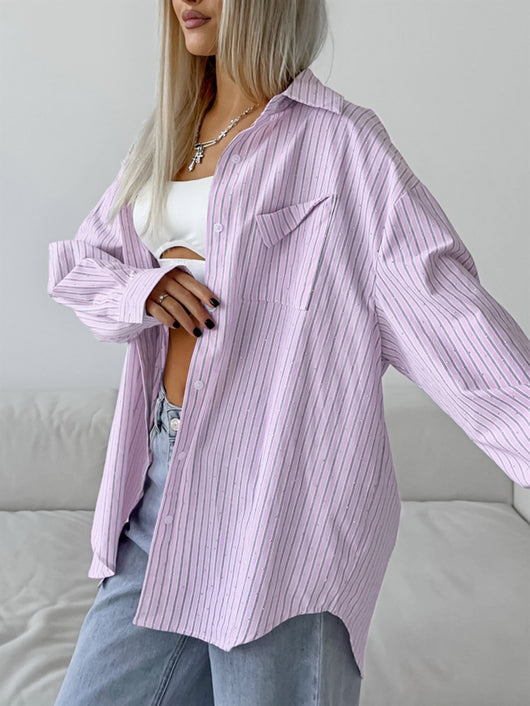 Camisa Manga Larga a Rayas con Detalles de Diamantes - Image 21