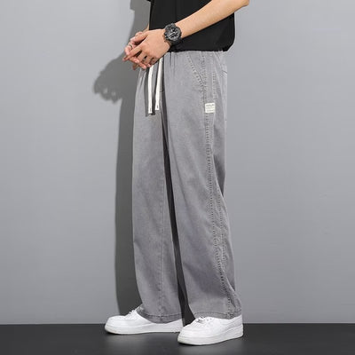 Pantalones Anchos de Pierna Recta en Tela Ice Silk para Hombre - Image 3