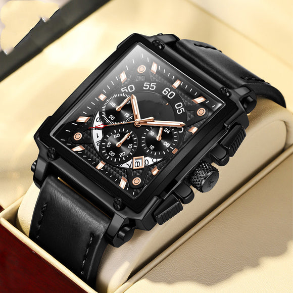 Reloj de Cuarzo Multifunción para Hombre - Diseño Cuadrado Elegante