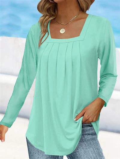 Blusa Plisada Cuello Cuadrado Manga Larga Talla Grande Algodón Imitación - Image 8