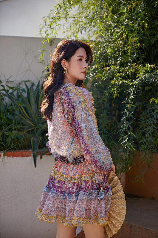 Vestido Largo Floral con Cintura Ajustada y Mangas Farol - Image 15