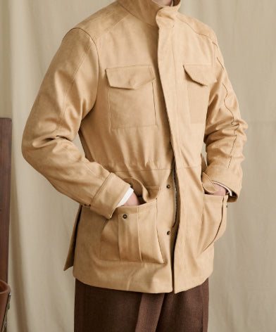 Chaqueta Safari Cuello Alto en Ante Sintético con Cintura Entallada - Image 8