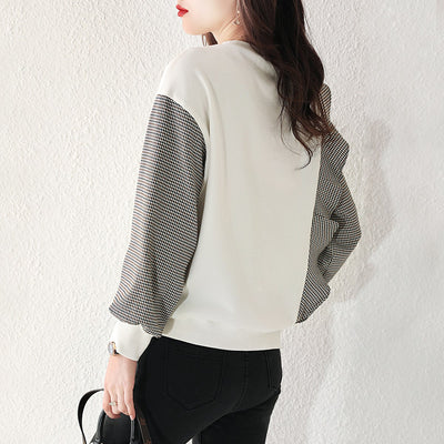 Sudadera Coreana Cuadrillé con Mangas Fruncidas y Costuras de Diseño - Image 16