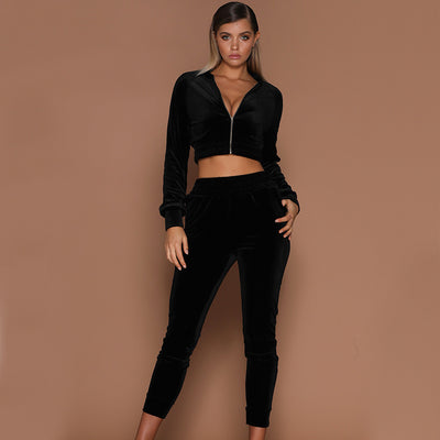 Conjunto Deportivo Mujer Sudadera Terciopelo y Pantalón Deportivo con Cierre - Image 2