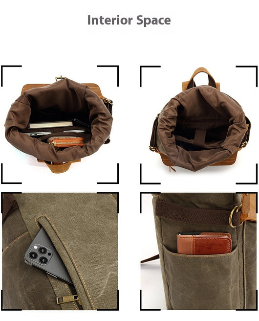Mochila de Cuero Crazy Horse para Viajes - Bolsa Multifuncional Hombre con Compartimento Laptop - Image 21