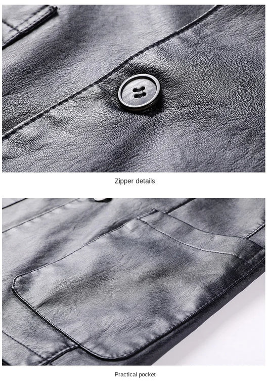 Chaqueta de Cuero PU Casual para Hombre Joven y Adulto - Image 16