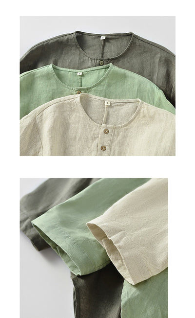 Playera de Lino Hombre Cuello Redondo Manga 3/4 Suelta y Transpirable - Image 17