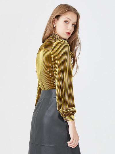 Blusa Tejida de Terciopelo Elástico con Encaje a Rayas - Image 3